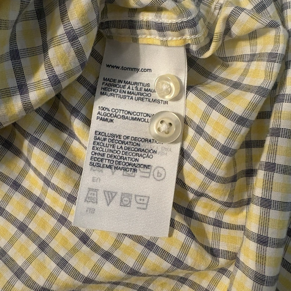 Tommy Hilfiger Men's Medium Classic Fit Plaid Shirt Yellow Blue Cotton - Picture 10 of 11